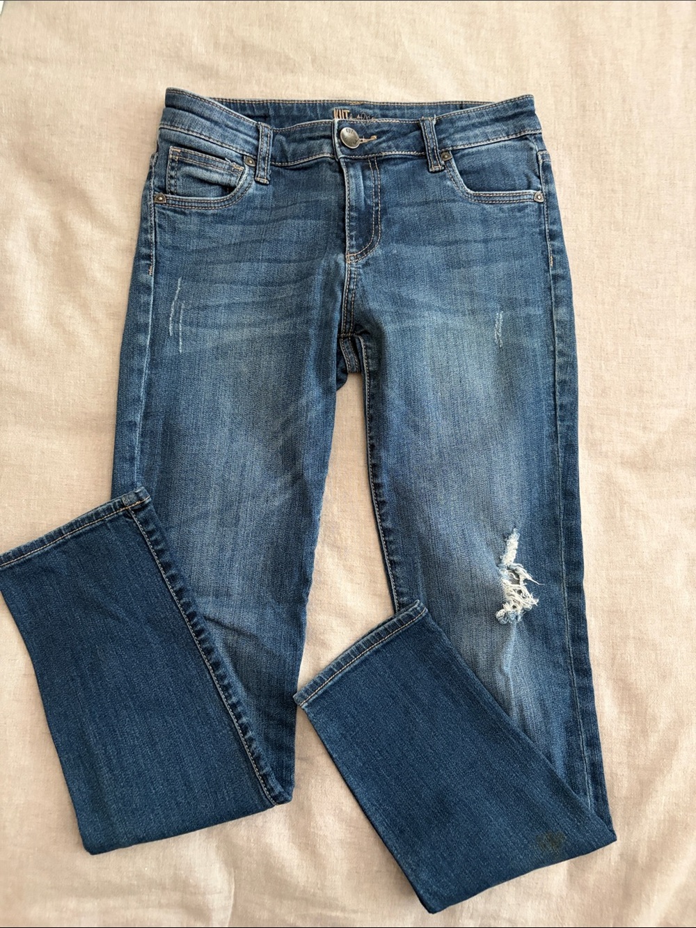 Kut from the Kloth Blue Distressed Straight-Leg Jeans